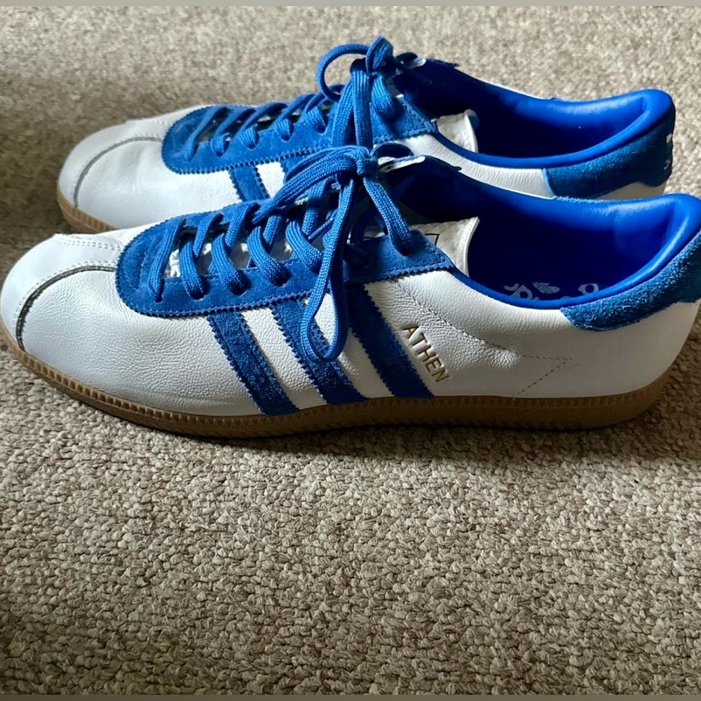White and Blue Athletic Sneakers